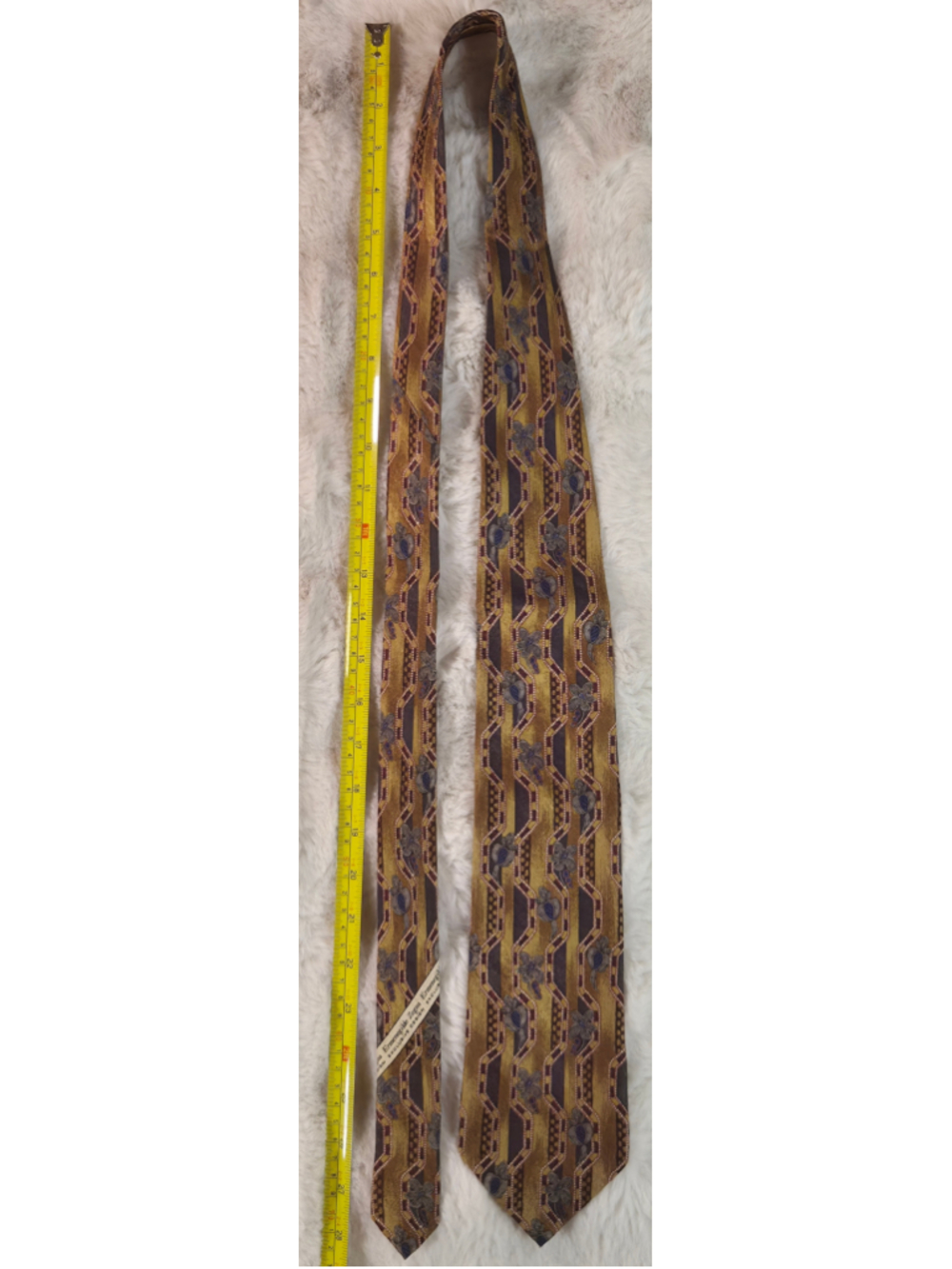 Ermenegildo Zegna Tie Vintage Gold Floral Geometric Silk 4" Wide Quiet Luxury - Picture 11 of 11